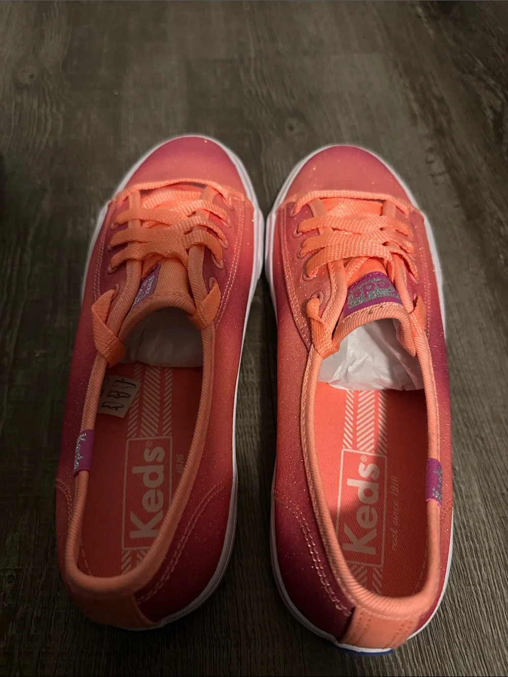 Keds Coral-Orange Ombre Glitter Lace-Up Sneakers